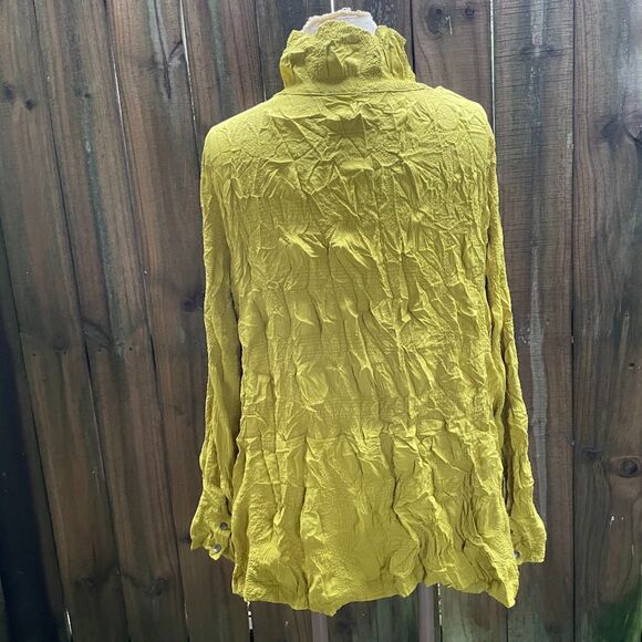 CHALET ET CECI KEHLANI Chartreuse Crinkled Convertible Collar SHIRT TOP XL - Picture 7 of 9